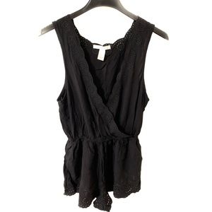 Forever 21 Floral Surplice Crochet Trim Romper